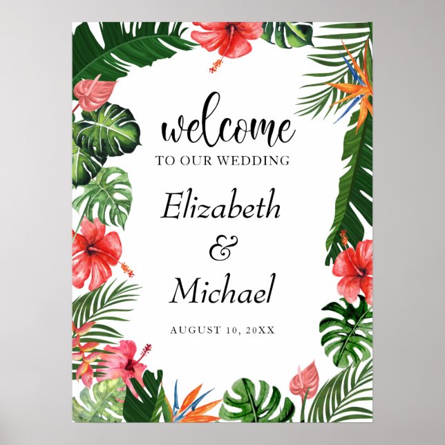 Póster Vibrant Tropical Frame Wedding Welcome Sign (Frente)