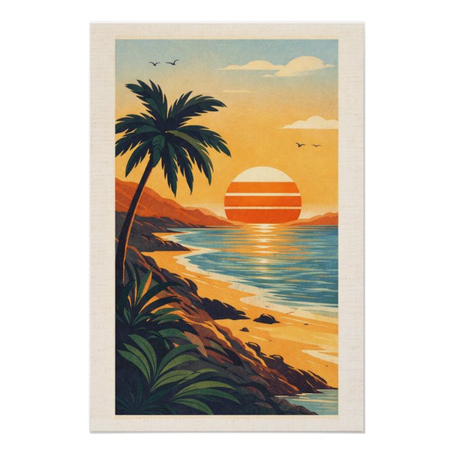 Póster Vibrant Tropical Synthwave Sunset Retro Travel  (Anverso)