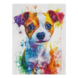 Póster Vibrant Watercolor Jack Russell Puppy - Colorful