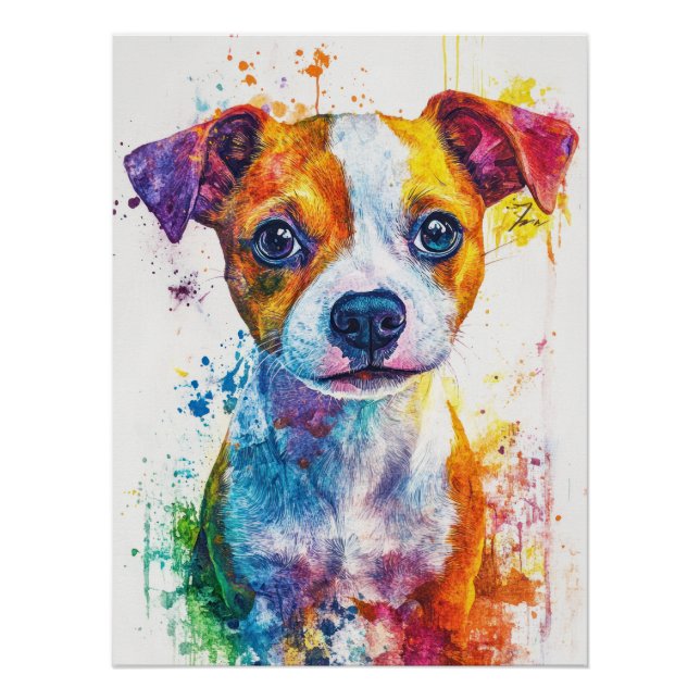 Póster Vibrant Watercolor Jack Russell Puppy - Colorful (Anverso)