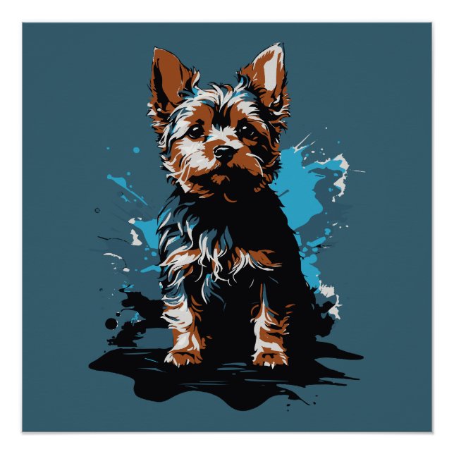 Póster Vibrant Yorkshire Terrier Splash Art (Anverso)