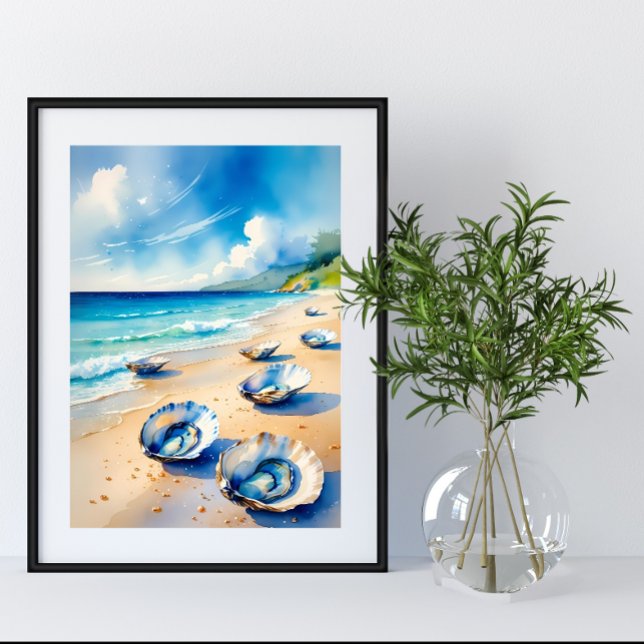 Póster Vibrante acuarela Oyster Seashell Beach (Subido por el creador)