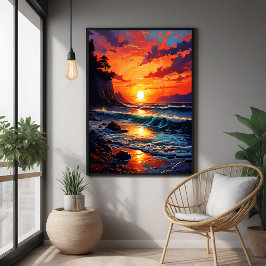 Póster Vibrante atardecer oceánico - Arte costero