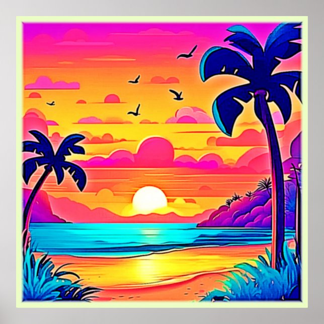 Póster Vibrante atardecer tropical (Frente)