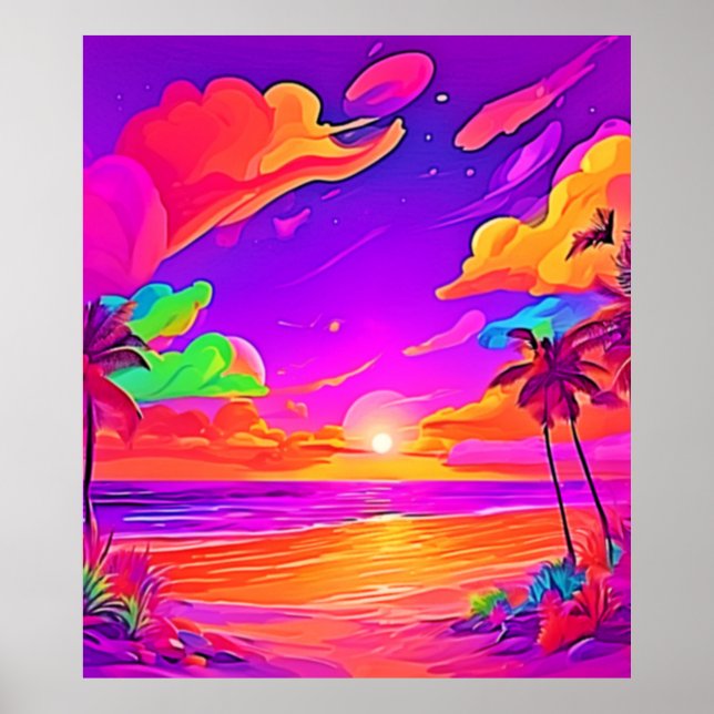 Póster Vibrante atardecer tropical (Frente)