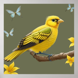 Póster Vibrante ave amarilla en rama