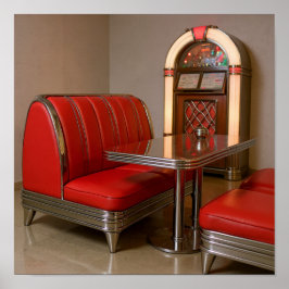 Póster Vibrante Booth Retro Diner - Jukebox y luces de ne