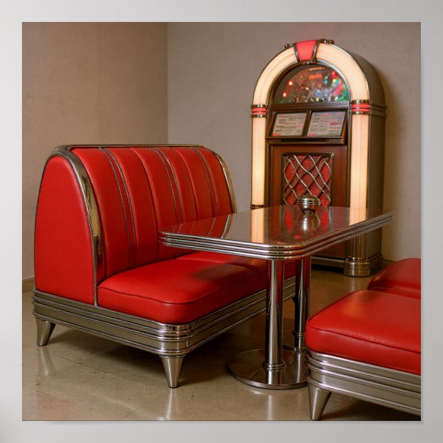 Póster Vibrante Booth Retro Diner - Jukebox y luces de ne (Frente)
