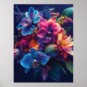 Póster Vibrante Bouquet floral con flores de neón
