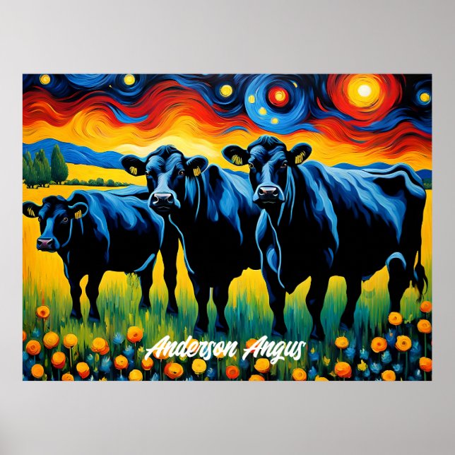 Póster Vibrante Bovino negro de ángulos (Frente)