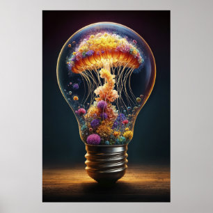 Póster Vibrante brillo bioluminiscente eléctrico de medus