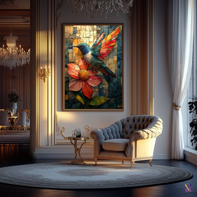 Póster Vibrante colibrí y flor en vidrio manchado (Subido por el creador)