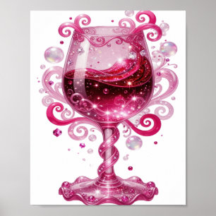 Póster Vibrante copa de vino rosa plateada Imprimir