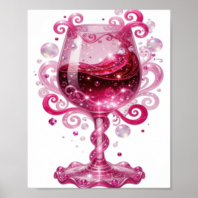 Póster Vibrante copa de vino rosa plateada Imprimir (Frente)