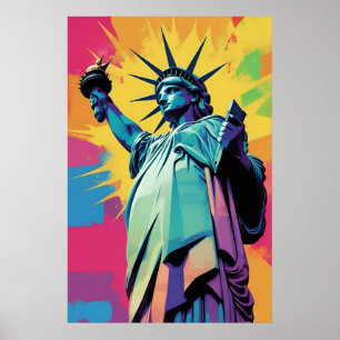 Póster vibrante de arte pop de la Estatua de la Li