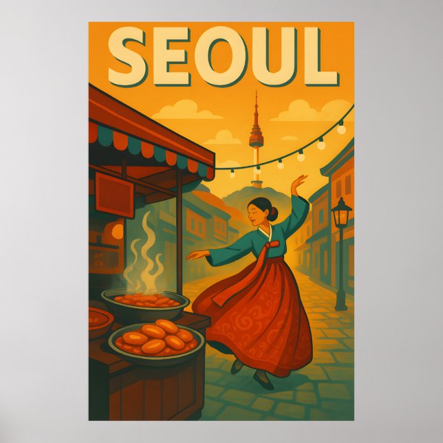 Póster Vibrante década de 1960: Afiche de viaje de Seúl P (Frente)