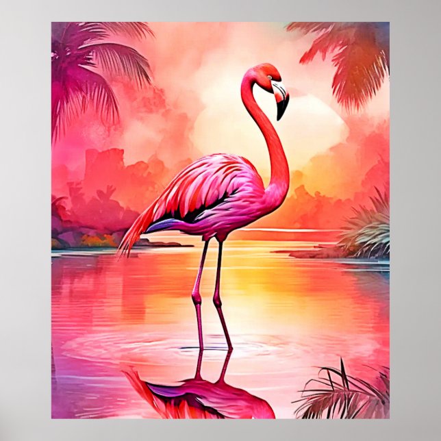 Póster Vibrante diseño de brillo Flamingo Tropical (Frente)