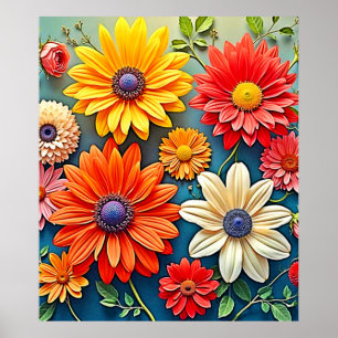 Póster Vibrante diseño de fantasía floral