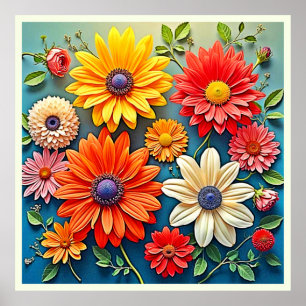 Póster Vibrante diseño de fantasía floral