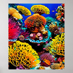 Póster Vibrante diseño de jardines de coral tropical