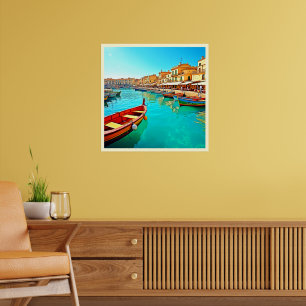 Póster Vibrante diseño de vida portuaria mediterránea