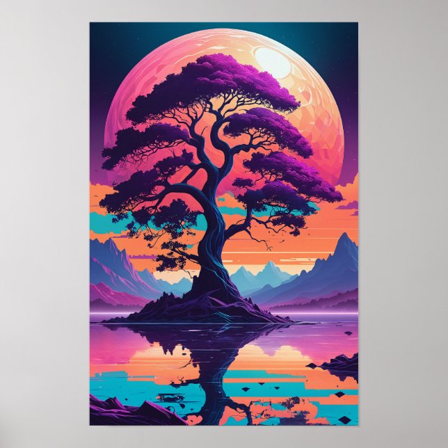 Póster Vibrante escena del árbol retro - Negrita, colorid (Frente)