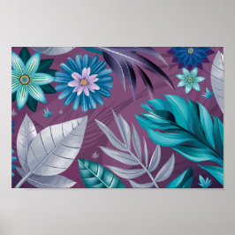 Póster Vibrante fantasía floral sobre lienzo púrpura prof