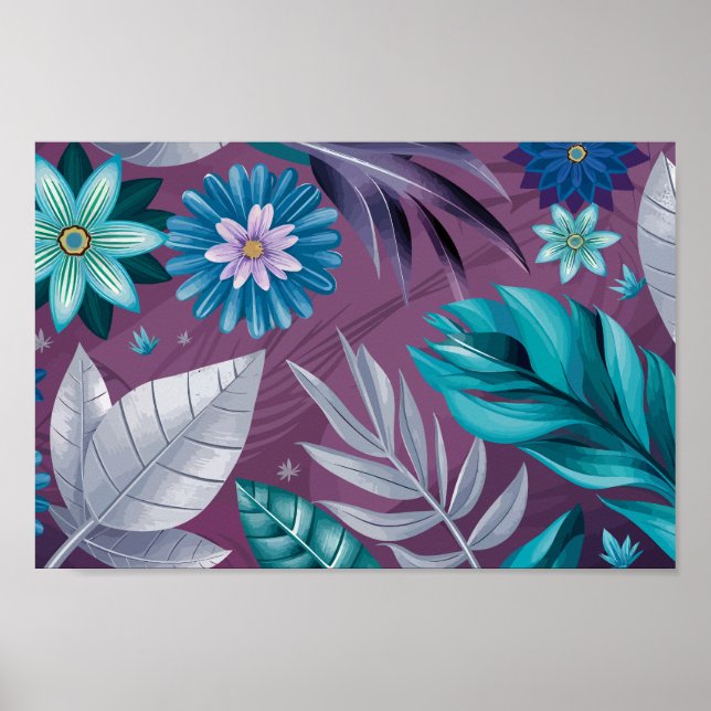 Póster Vibrante fantasía floral sobre lienzo púrpura prof (Frente)