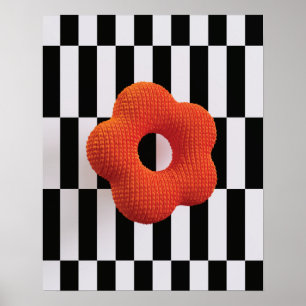 Póster Vibrante flor 3D naranja y negro & blanco - estamp