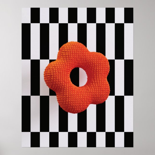 Póster Vibrante flor 3D naranja y negro & blanco - estamp (Frente)