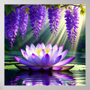 Póster Vibrante Flor de Loto en el Agua