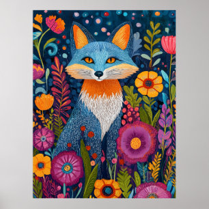 Póster Vibrante Fox Dot Art en medio de Lush Flora