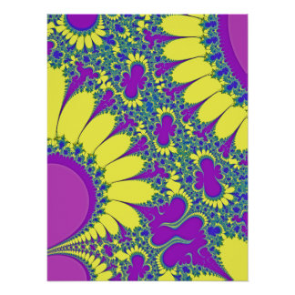 Póster Vibrante Fractal Abstracto de Púrpura y Amarillo