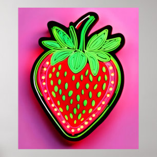Póster Vibrante Fresa Rótulo Neon
