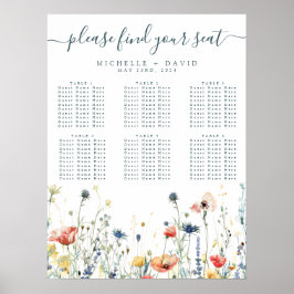 Póster Vibrante gráfico de asientos de Bodas de flores si