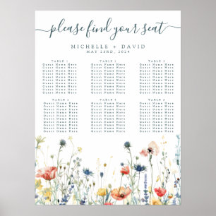 Póster Vibrante gráfico de asientos de Bodas de flores si