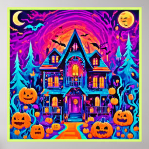 Póster Vibrante Halloween House Art