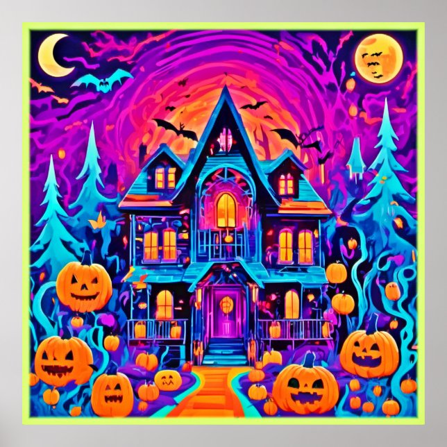 Póster Vibrante Halloween House Art (Frente)