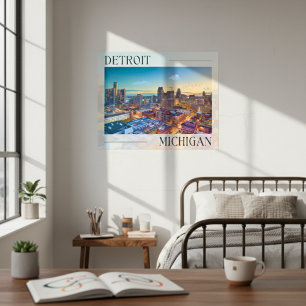 Póster Vibrante horizonte de Detroit al atardecer