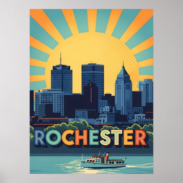 Póster Vibrante horizonte de Rochester al atardecer (Frente)
