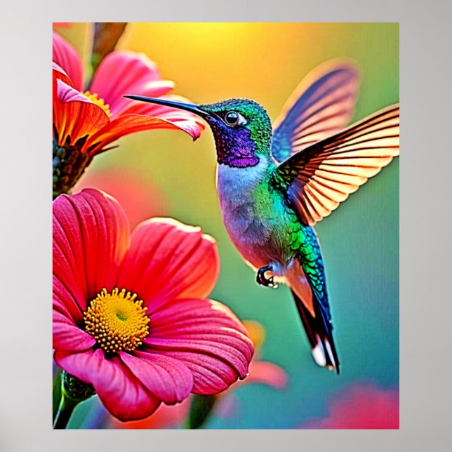 Póster Vibrante Hummingbird en el diseño de Sunset (Frente)