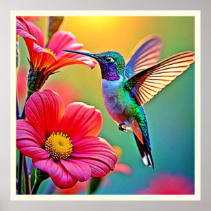 Póster Vibrante Hummingbird en el diseño de Sunset