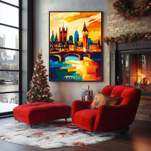 Póster Vibrante Línea de Skyline de Londres en abstracto 