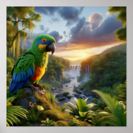 Póster Vibrante loro amazónico en la selva tropical