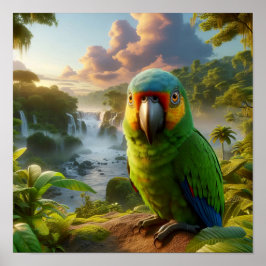 Póster Vibrante loro amazónico en la selva tropical