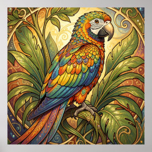 Póster Vibrante Loro Arcoíris Art Nouveau