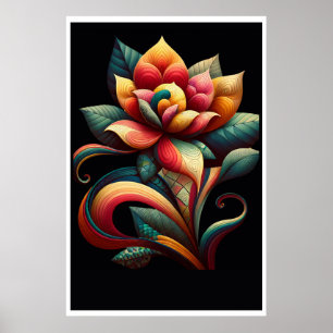 Póster Vibrante Lotus: Un diseño floral caprichoso