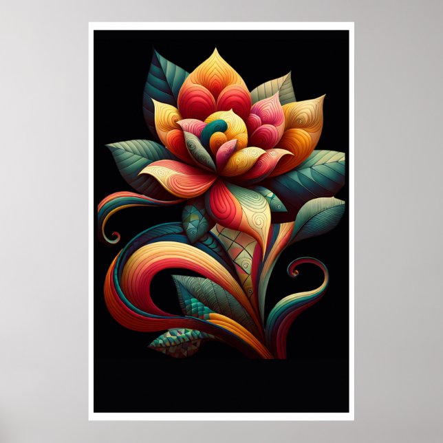 Póster Vibrante Lotus: Un diseño floral caprichoso (Frente)