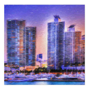 Póster Vibrante Miami Skyline Sunrise