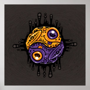 Póster Vibrante morado y veneno de oro Dart Frog Yin Yang